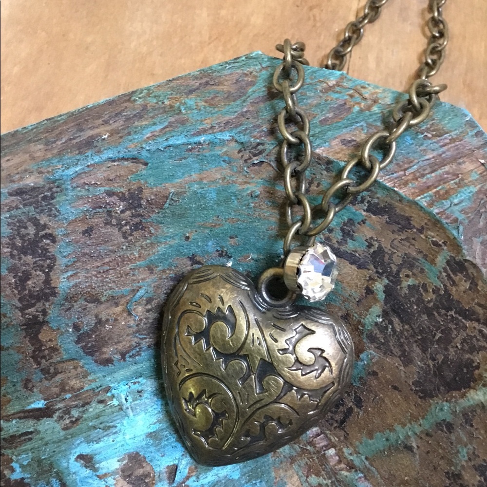 Antique Brass colored heart necklace